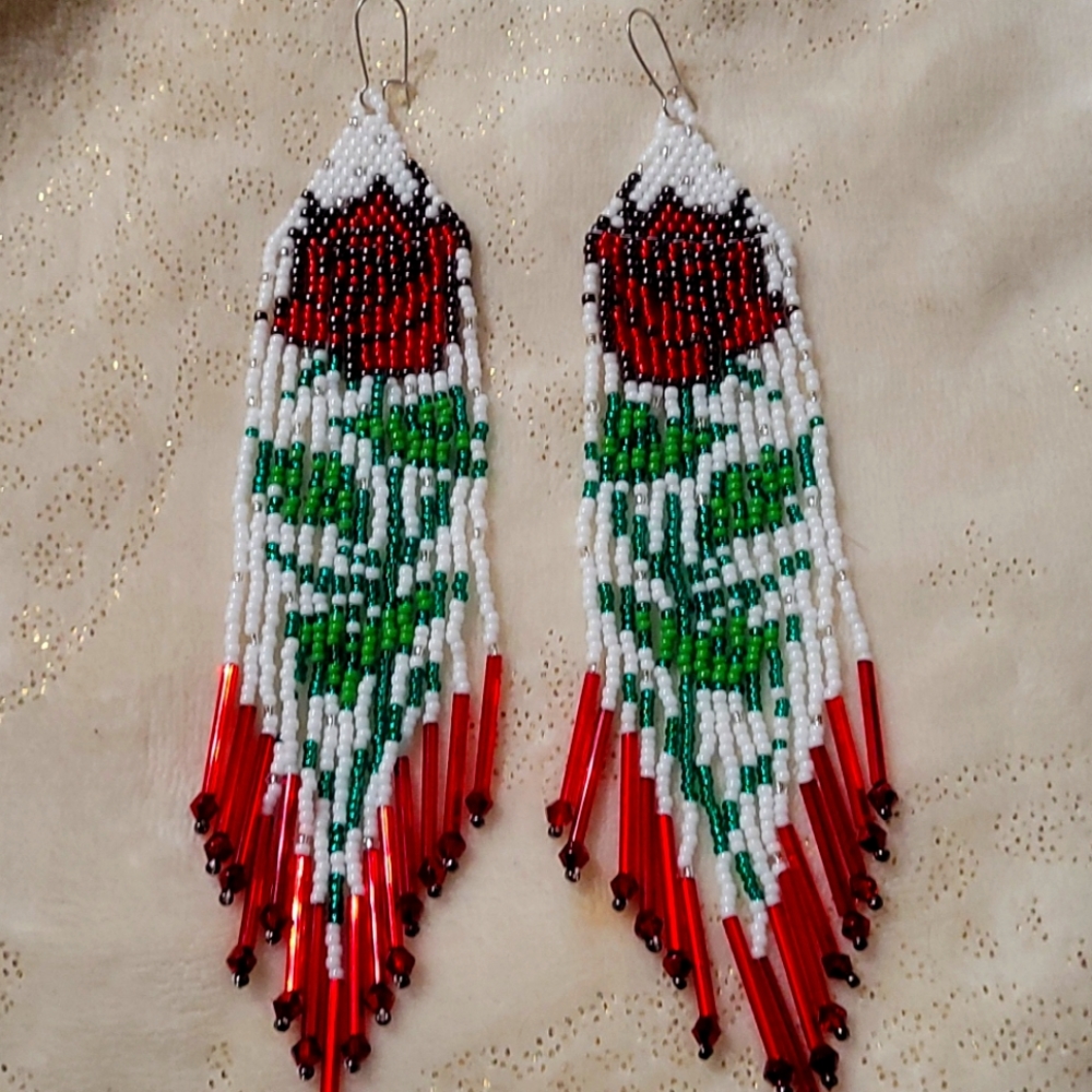 Handbeaded Rose Earrings